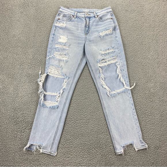 American Eagle Women's Ripped Destroyed Mom Jeans  - Size: 4 (Regular) - Picture 1 of 15